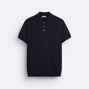 ZARA MENS NAVY BLUE KNIT POLO SIZE M